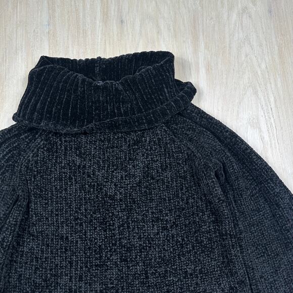 Lucky Brand Black Chenille Ribbed Knit Turtleneck Pullover Cozy Sweater Medium - Picture 3 of 13